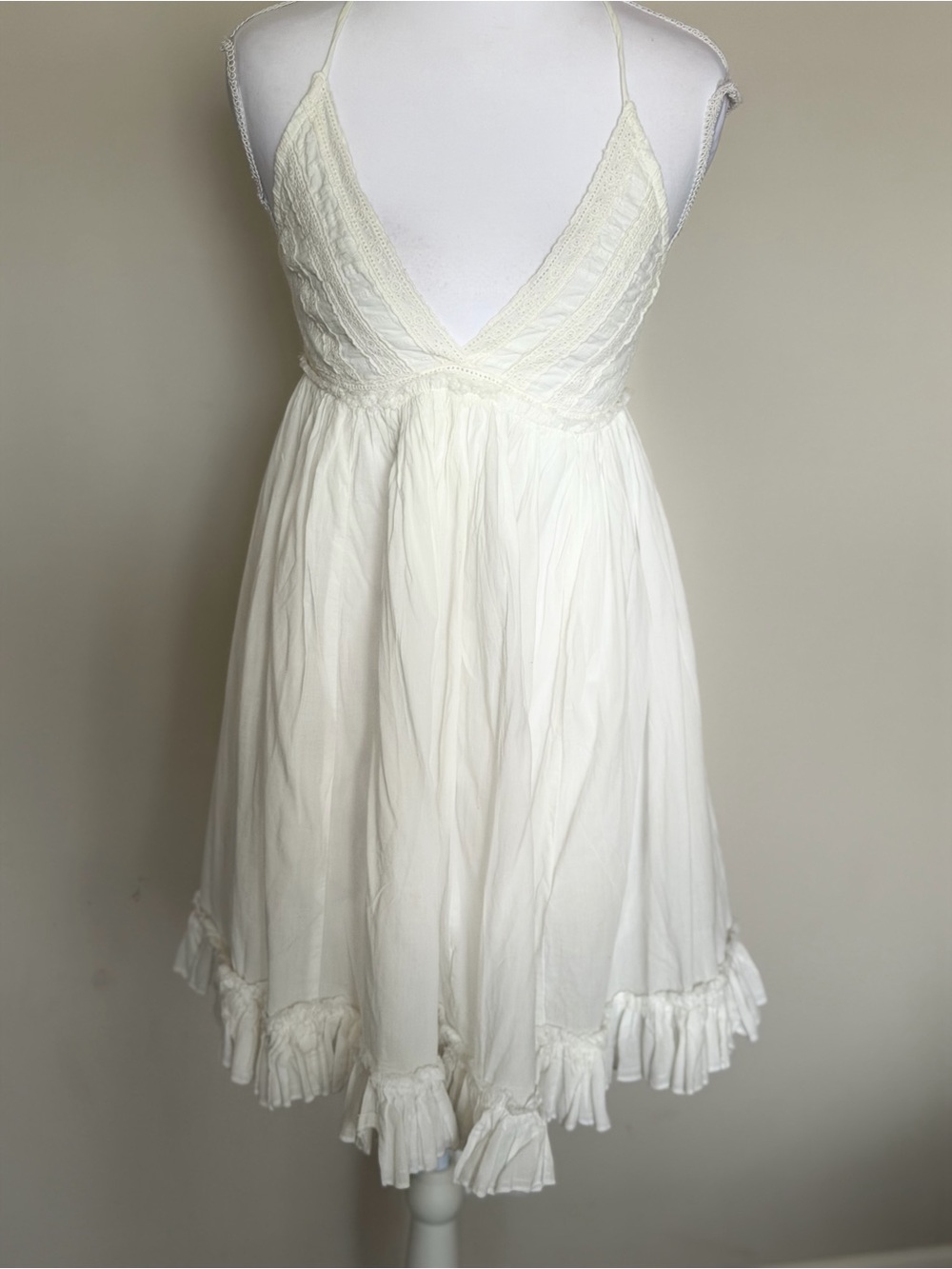 Stradivarius White Cottagecore Halter Mini Dress Size S